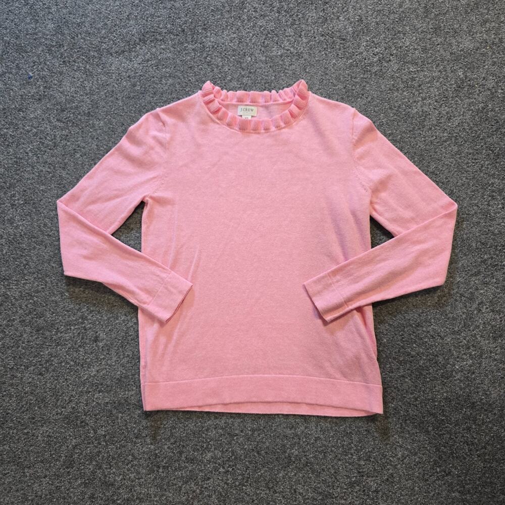 J Crew Sweater Womens Size XS Pink Ruffle Neckline Long Sleeve Casual Capsule